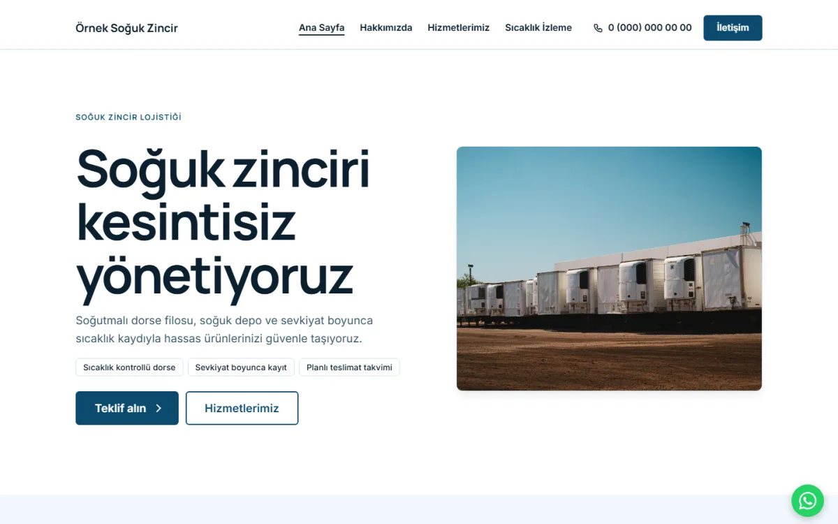 Soğuk Zincir Lojistiği şablonunun ana sayfasının ekran görüntüsü