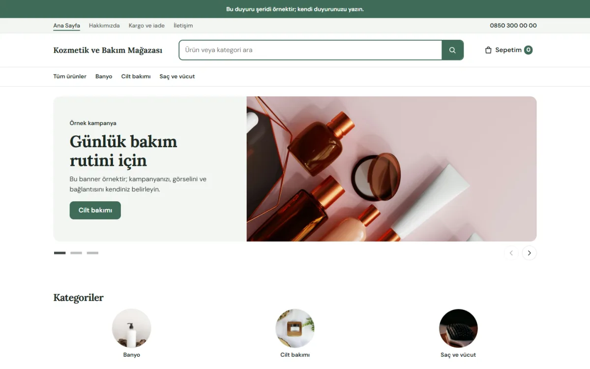 Kozmetik ve Bakım Mağazası şablonunun ekran görüntüsü