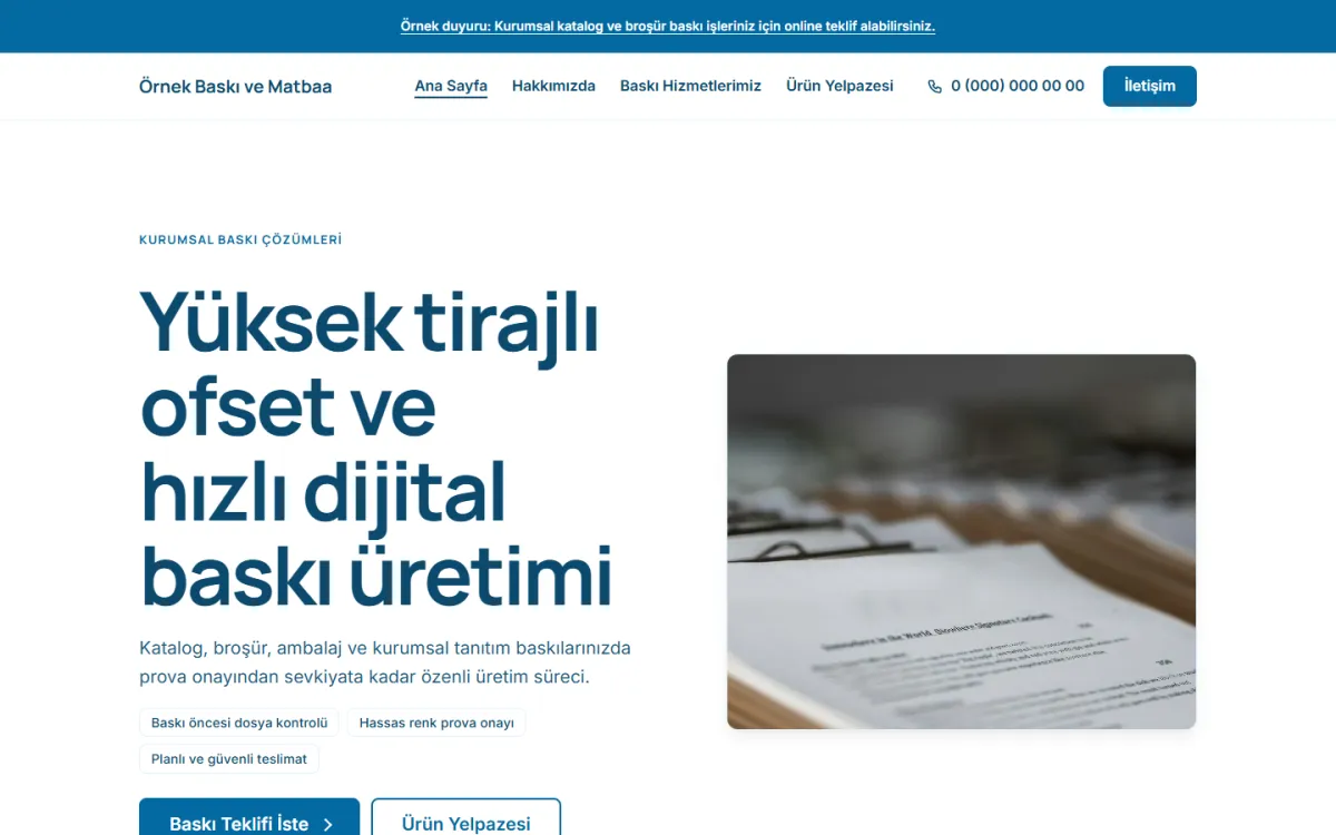 Ofset & Dijital Baskı Merkezi şablonunun ekran görüntüsü