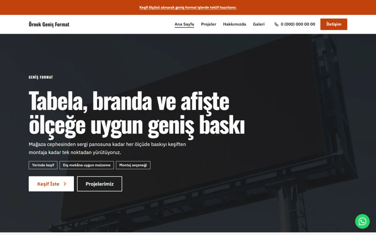 Geniş Format ve Tabela Baskı şablonunun ekran görüntüsü