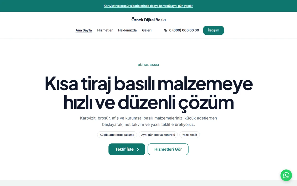Hızlı Dijital Baskı şablonunun ekran görüntüsü