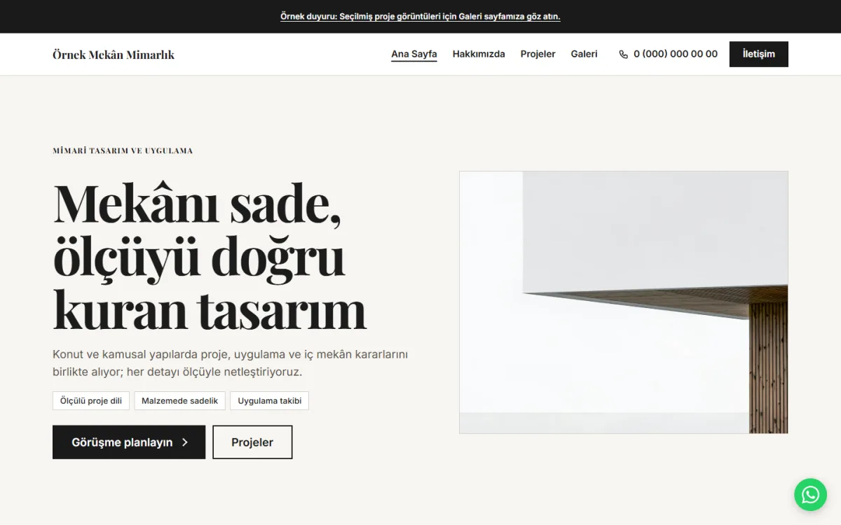 Mekân Mimarlık şablonunun ekran görüntüsü