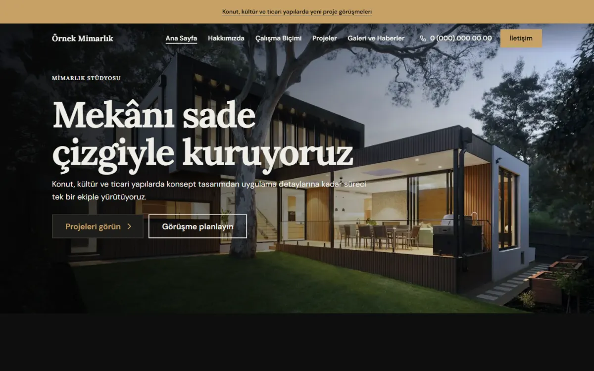 Stüdyo Koyu şablonunun ana sayfası