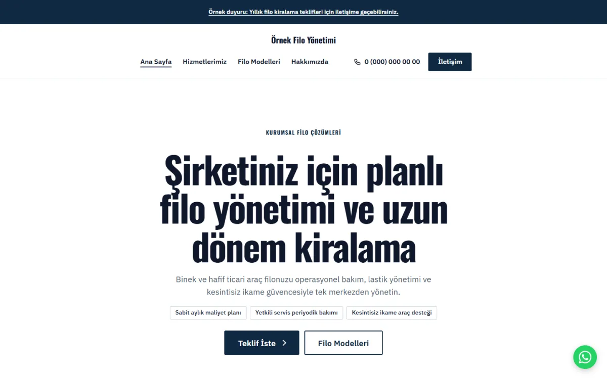 Filo Yönetimi & Kurumsal Kiralama şablonunun ekran görüntüsü