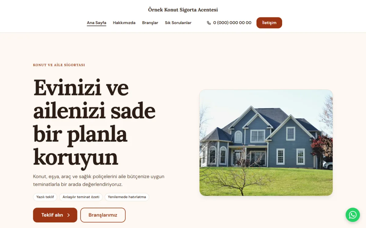 Konut ve Aile Sigortası şablonunun ekran görüntüsü