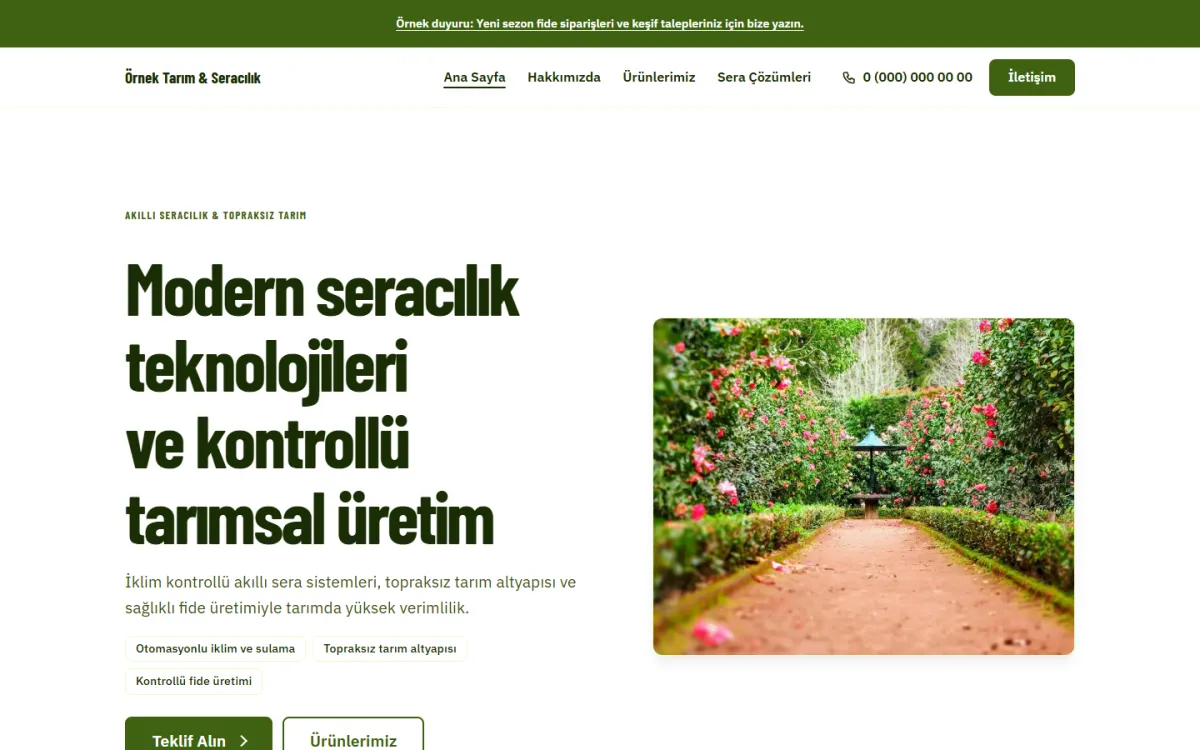 Modern Seracılık & Topraksız Tarım şablonunun ekran görüntüsü