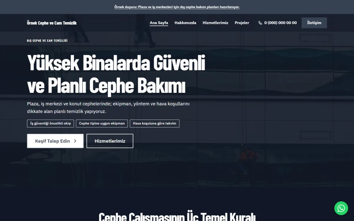 Dış Cephe ve Cam Temizliği şablonunun ekran görüntüsü