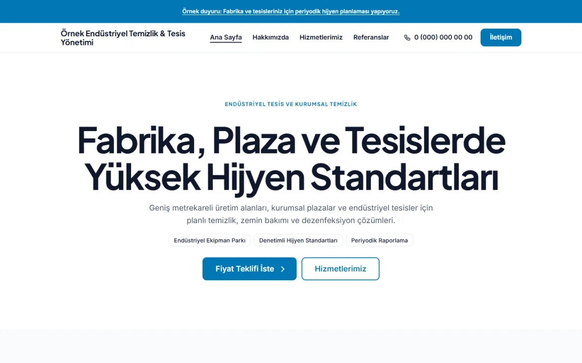 Endüstriyel Tesis & Temizlik şablonunun ekran görüntüsü