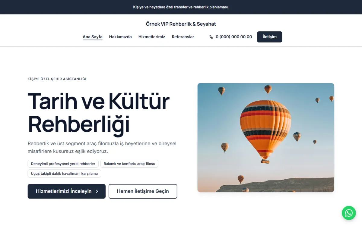 Rehberlik & VIP Seyahat şablonunun ekran görüntüsü