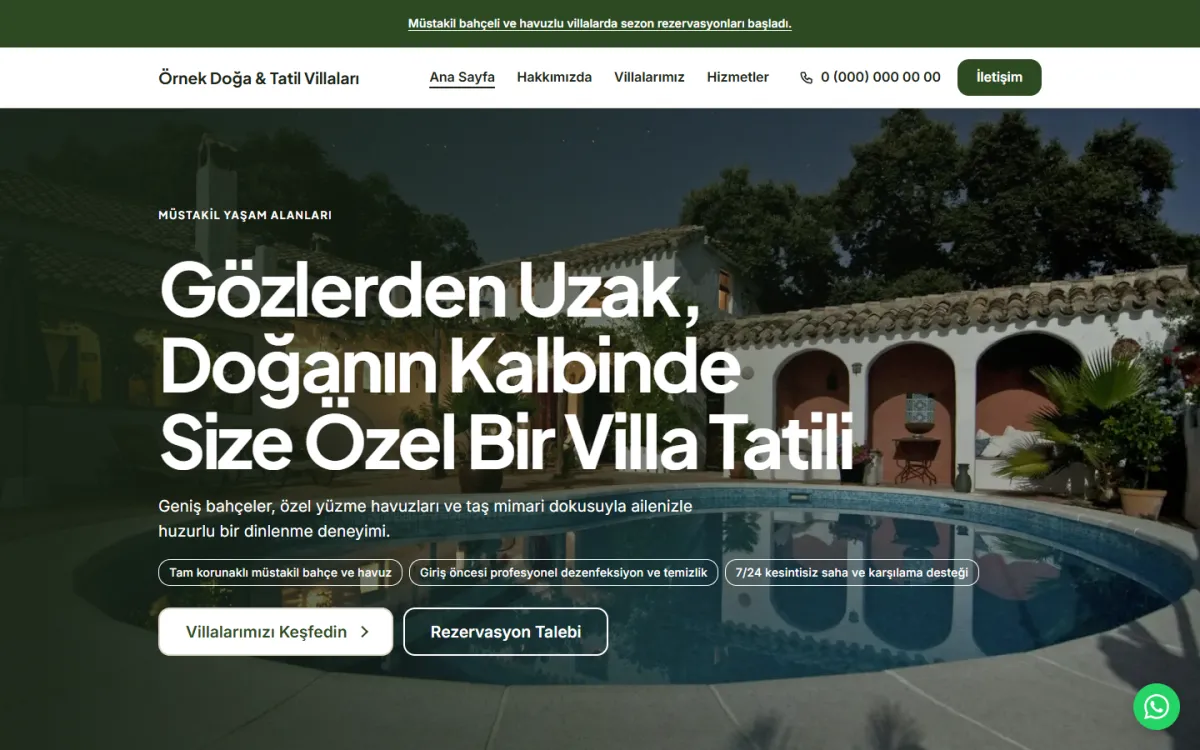 Özel Tatil Villaları şablonunun ekran görüntüsü