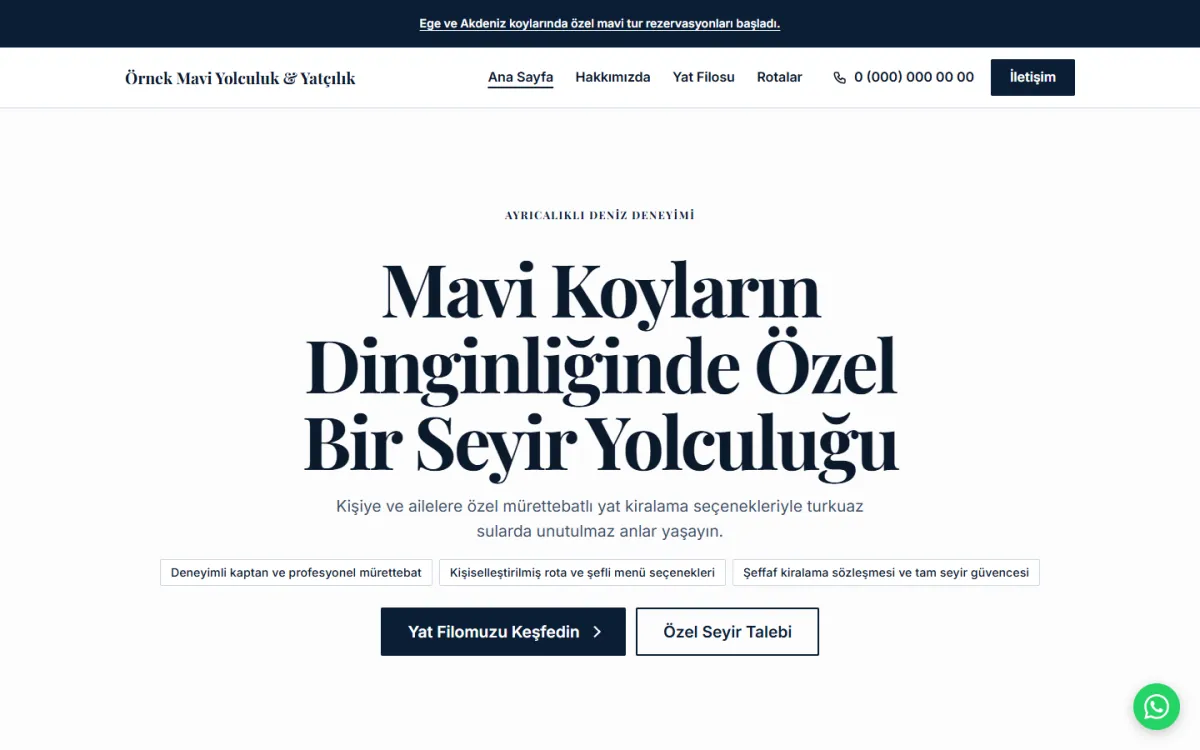 Mavi Yolculuk & Yat Kiralama şablonunun ekran görüntüsü