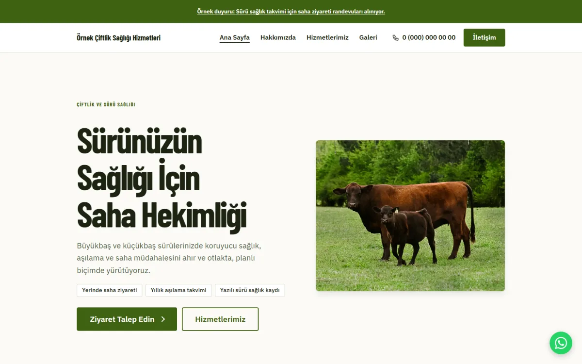 Çiftlik ve Sürü Sağlığı şablonunun ekran görüntüsü